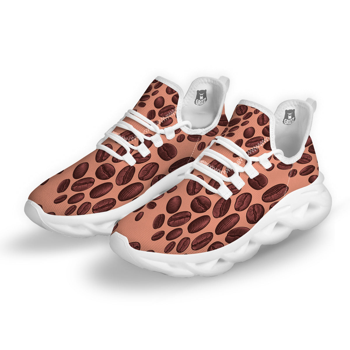 Coffee Bean Vintage Print Pattern White Running Shoes-grizzshop