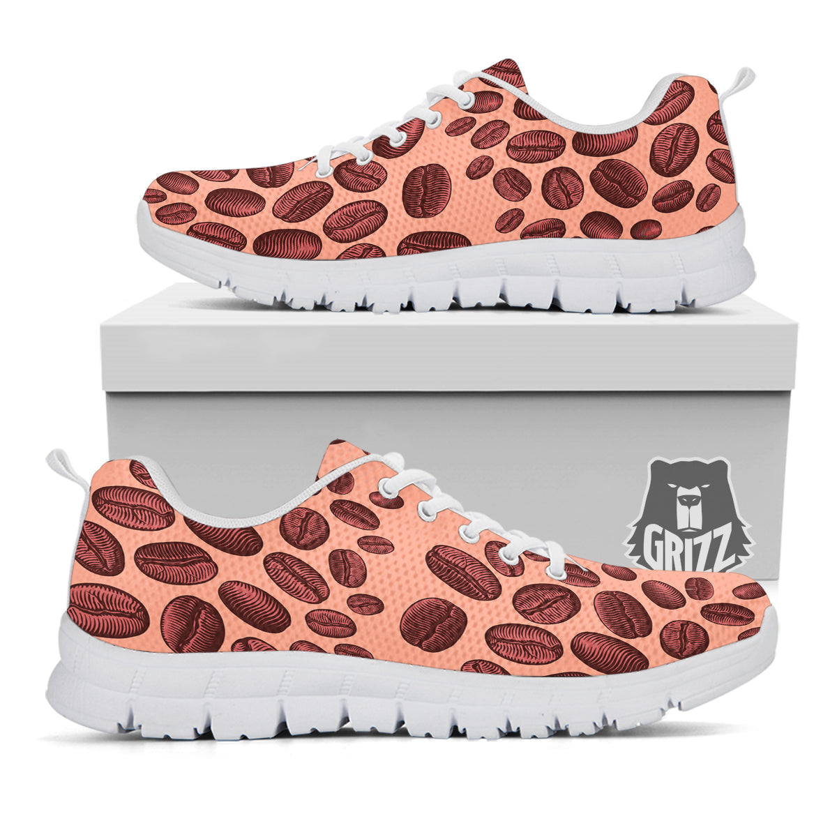 Coffee Bean Vintage Print Pattern White Sneaker-grizzshop