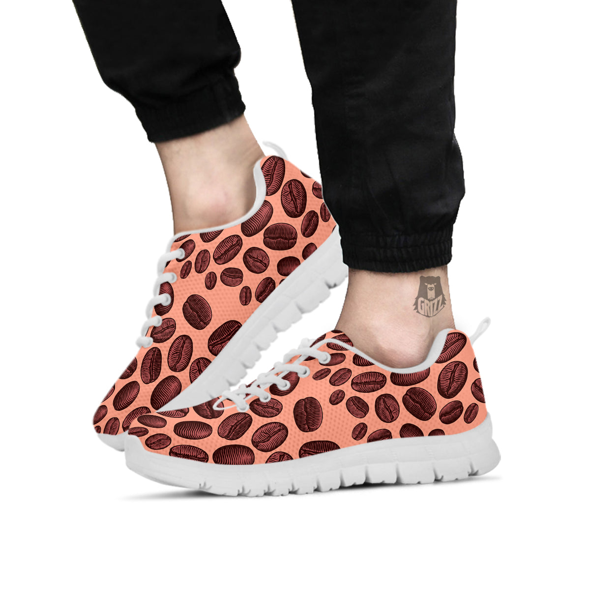 Coffee Bean Vintage Print Pattern White Sneaker-grizzshop