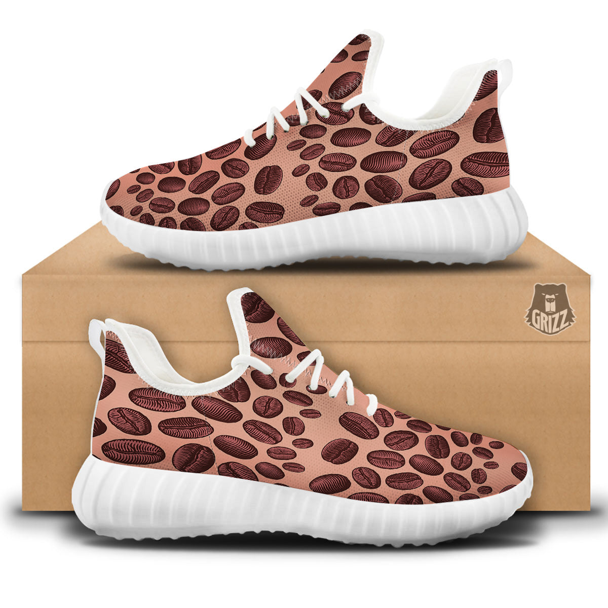 Coffee Bean Vintage Print Pattern White Walking Shoes-grizzshop