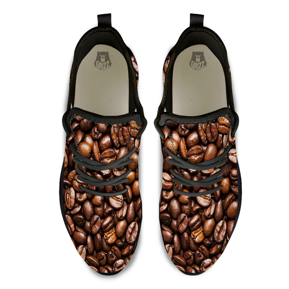Coffee Beans Print Black Athletic Shoes-grizzshop