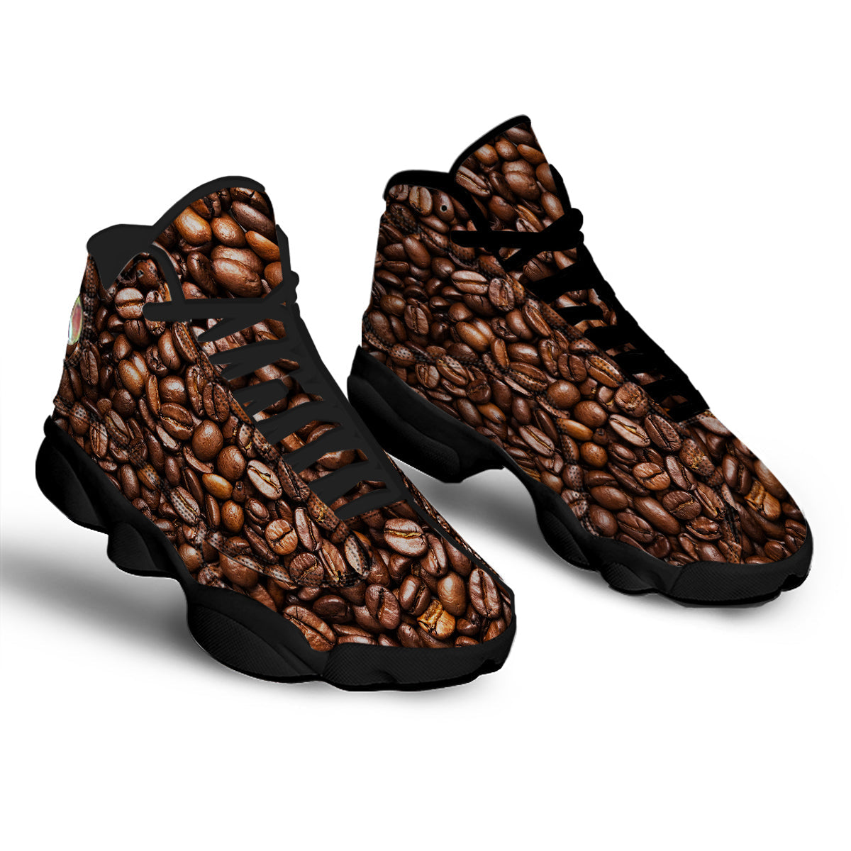 Coffee Beans Print Black Basketball Shoes-grizzshop
