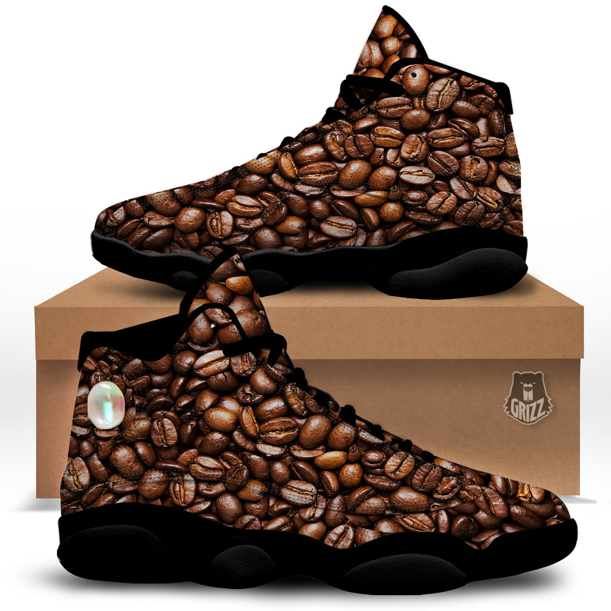 Coffee Beans Print Black Basketball Shoes-grizzshop