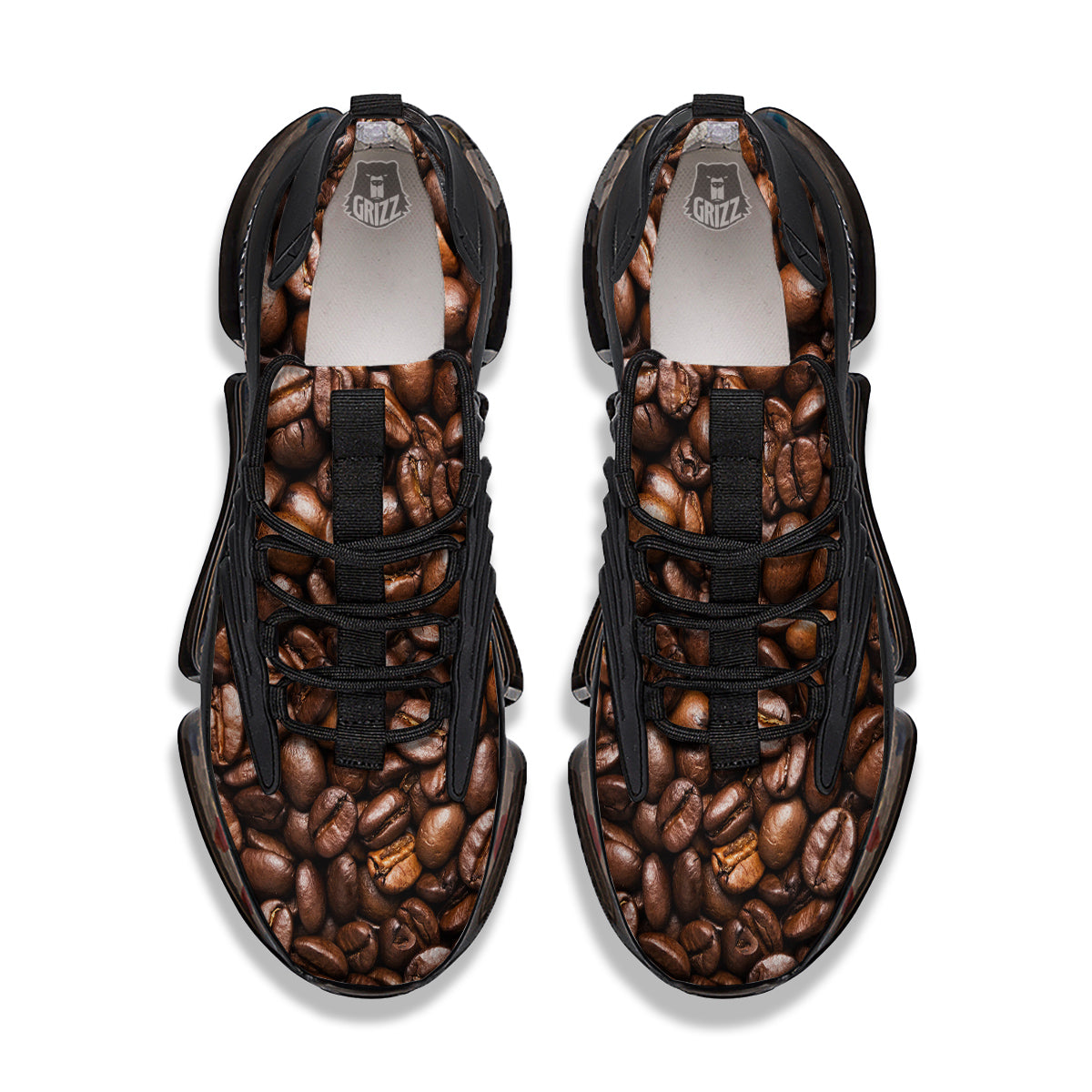 Coffee Beans Print Black Gym Shoes-grizzshop