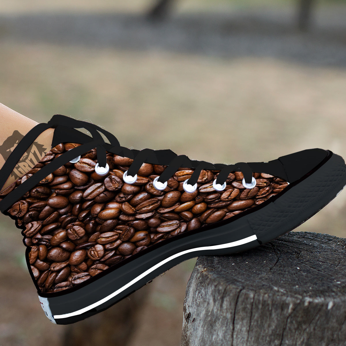 Coffee Beans Print Black High Top Shoes-grizzshop
