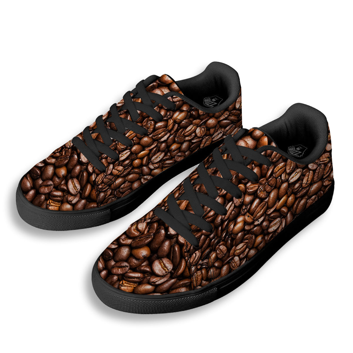 Coffee Beans Print Black Low Top Sneakers-grizzshop