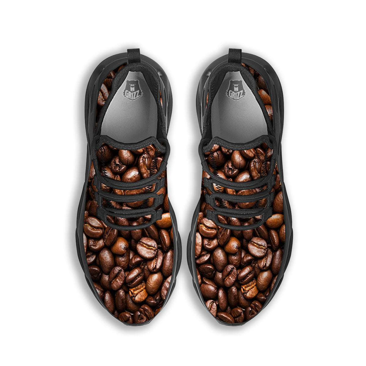 Coffee Beans Print Black Running Shoes-grizzshop