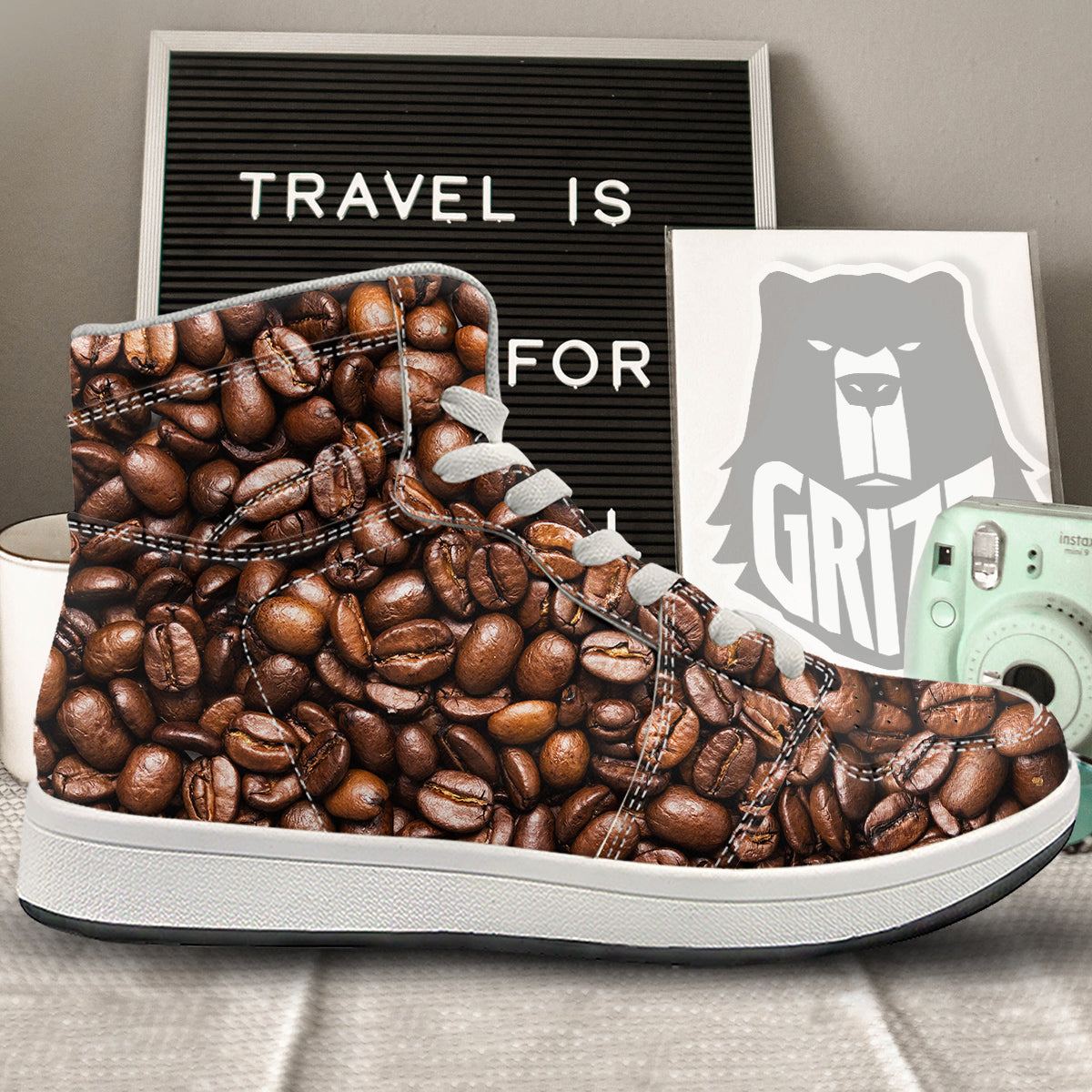 Coffee Beans Print High Top Sneakers-grizzshop