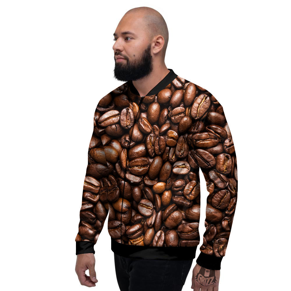 Coffee Beans Print Men's Bomber Jacket-grizzshop