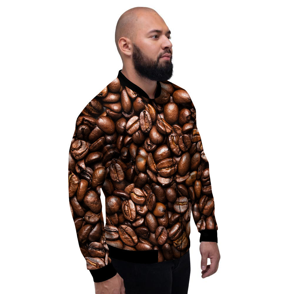 Coffee Beans Print Men's Bomber Jacket-grizzshop