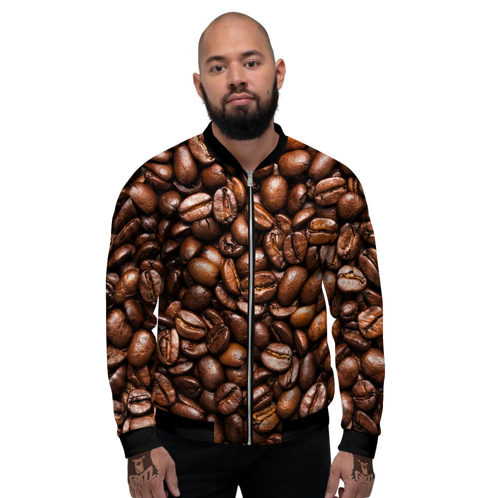 Coffee Beans Print Men's Bomber Jacket-grizzshop