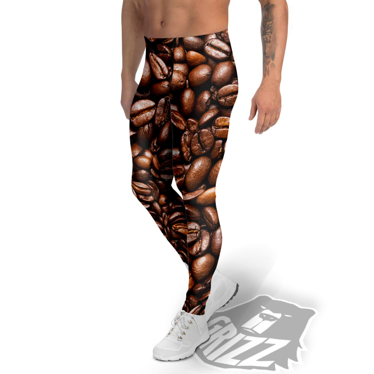 Coffee Beans Print Men's Leggings-grizzshop
