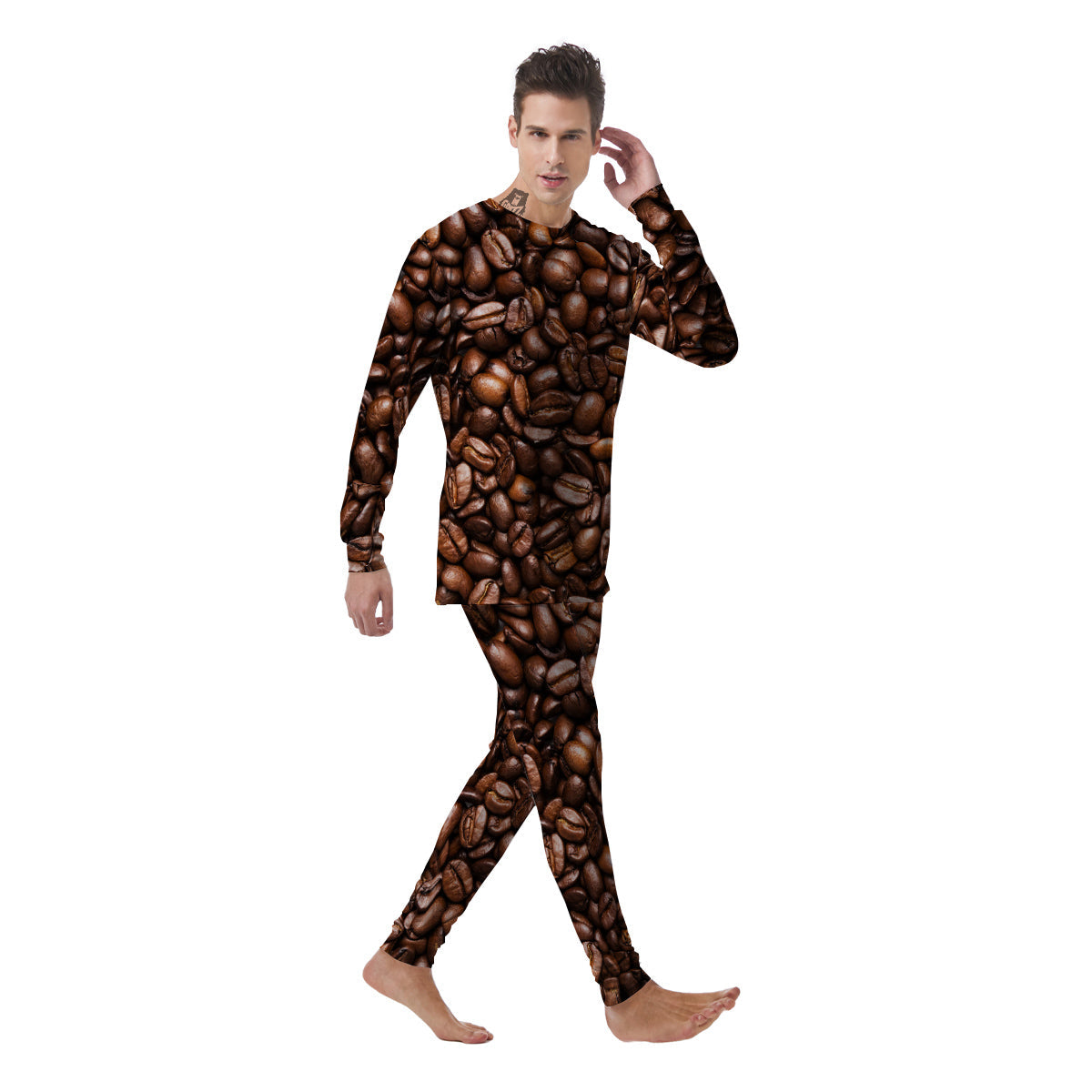 Coffee Beans Print Men's Pajamas-grizzshop