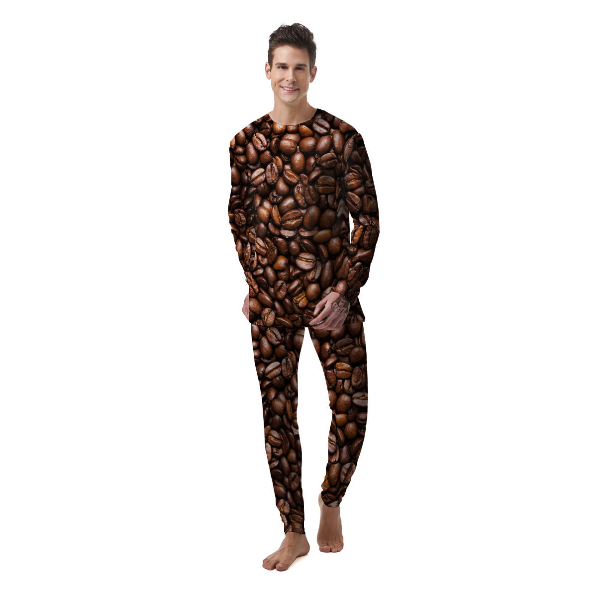 Coffee Beans Print Men's Pajamas-grizzshop