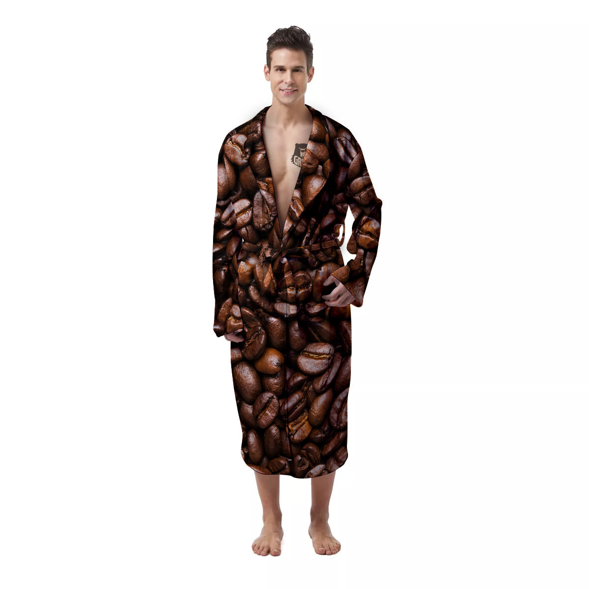 Coffee Beans Print Men's Robe-grizzshop