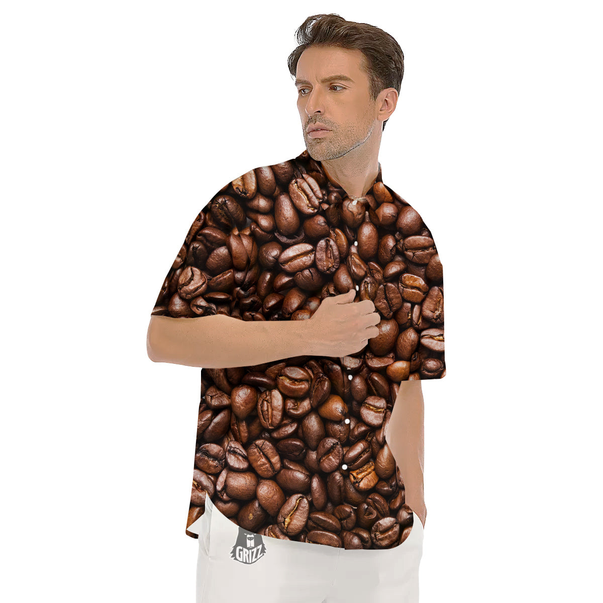 Coffee Beans Print Men's Short Sleeve Shirts-grizzshop