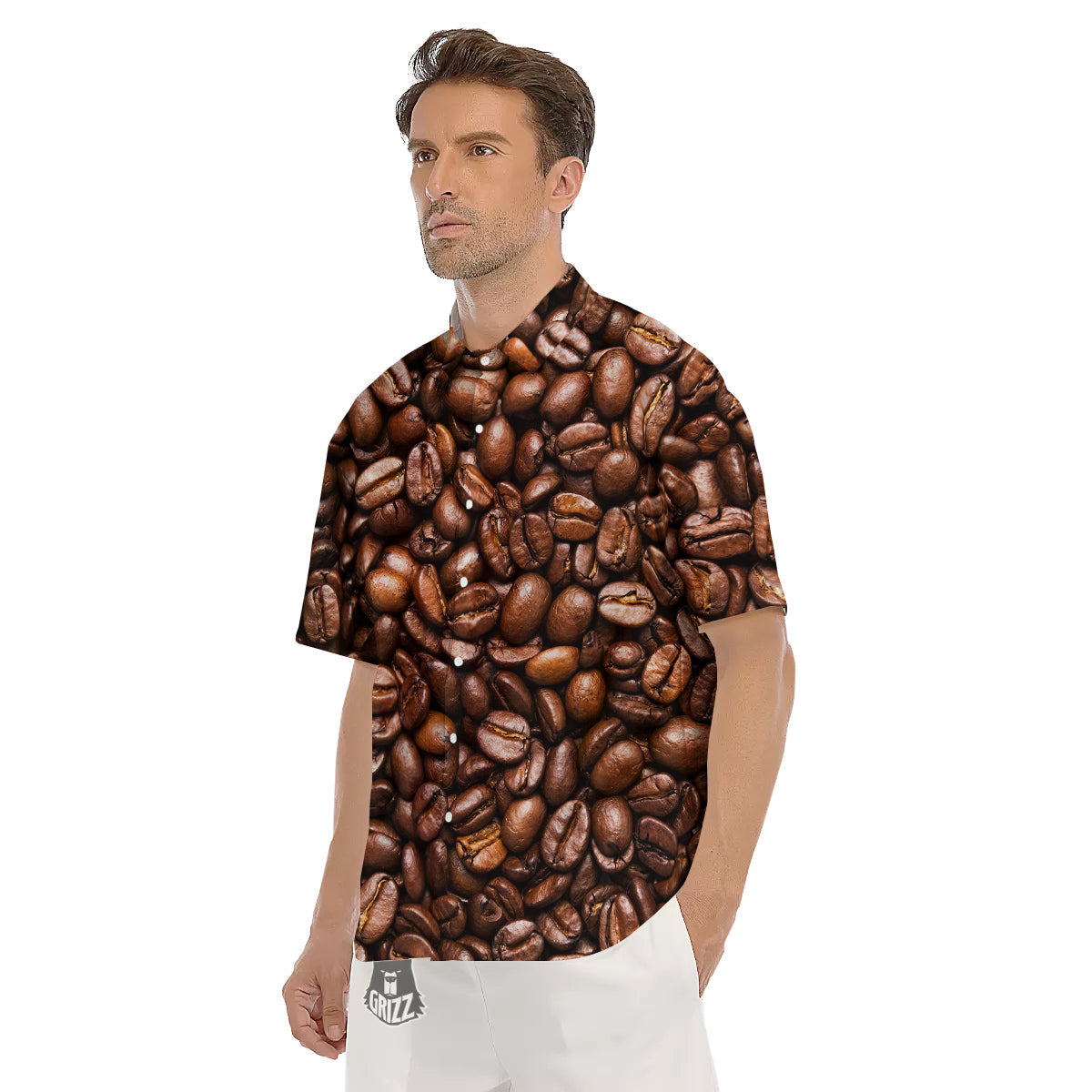 Coffee Beans Print Men's Short Sleeve Shirts-grizzshop