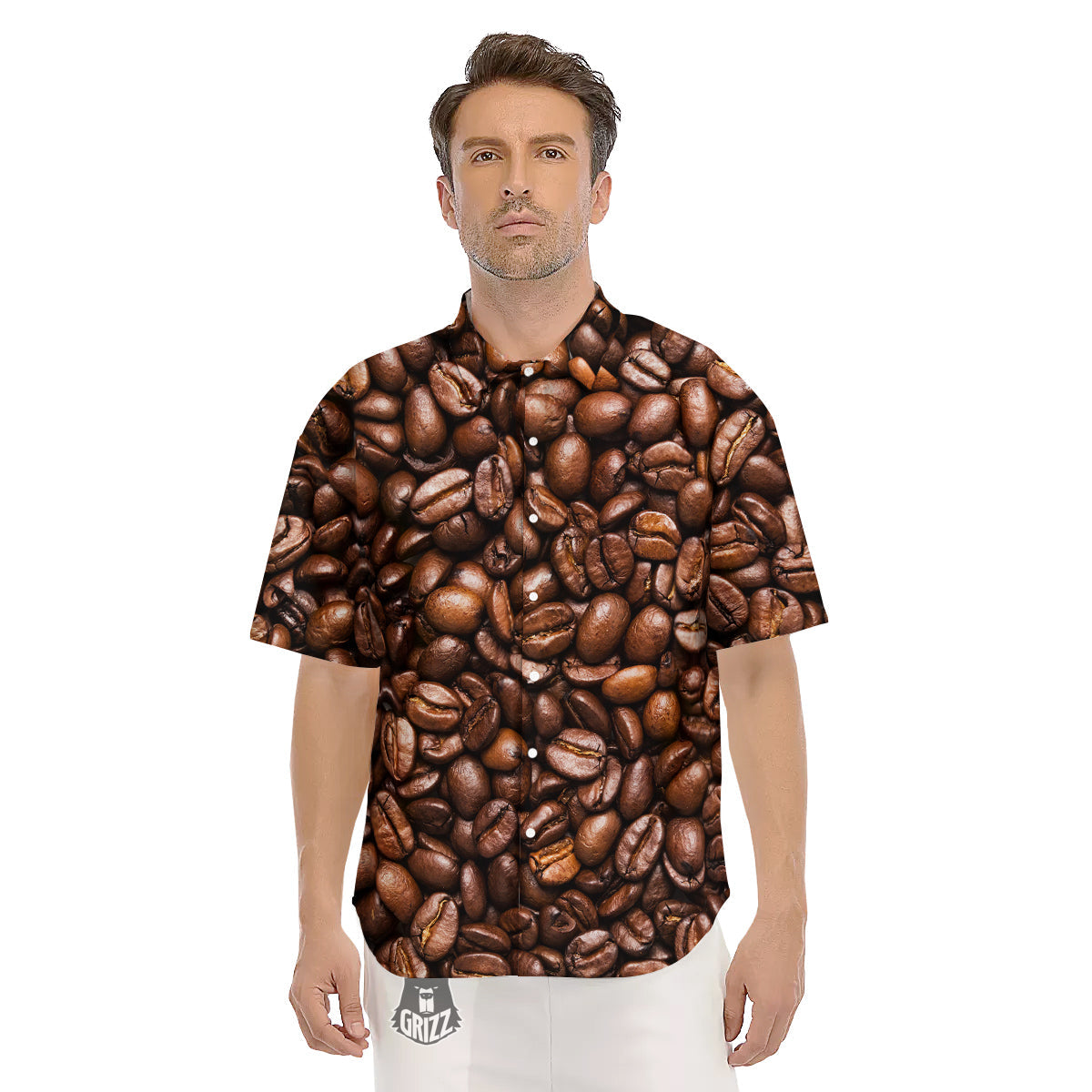 Coffee Beans Print Men's Short Sleeve Shirts-grizzshop