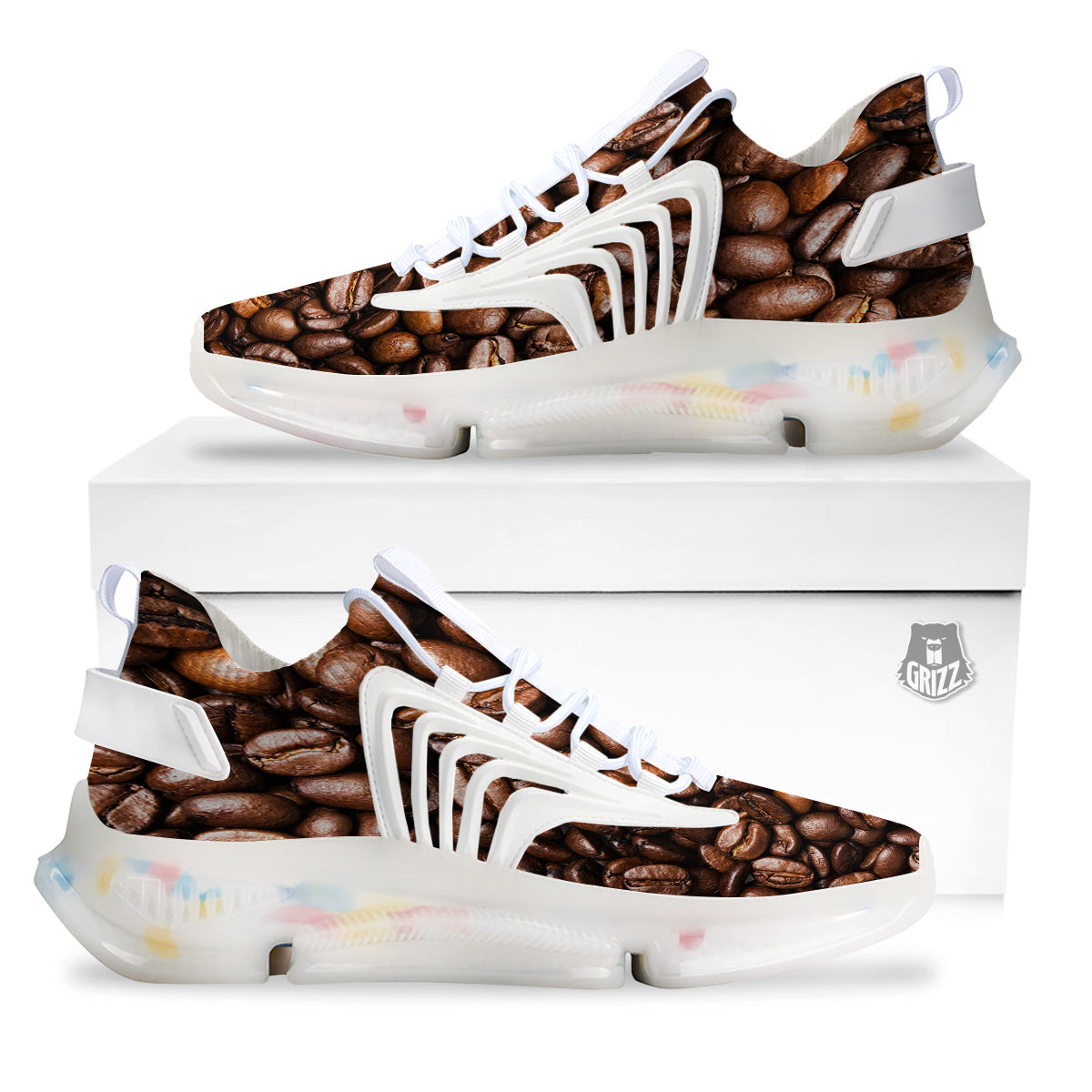 Coffee Beans Print White Gym Shoes-grizzshop