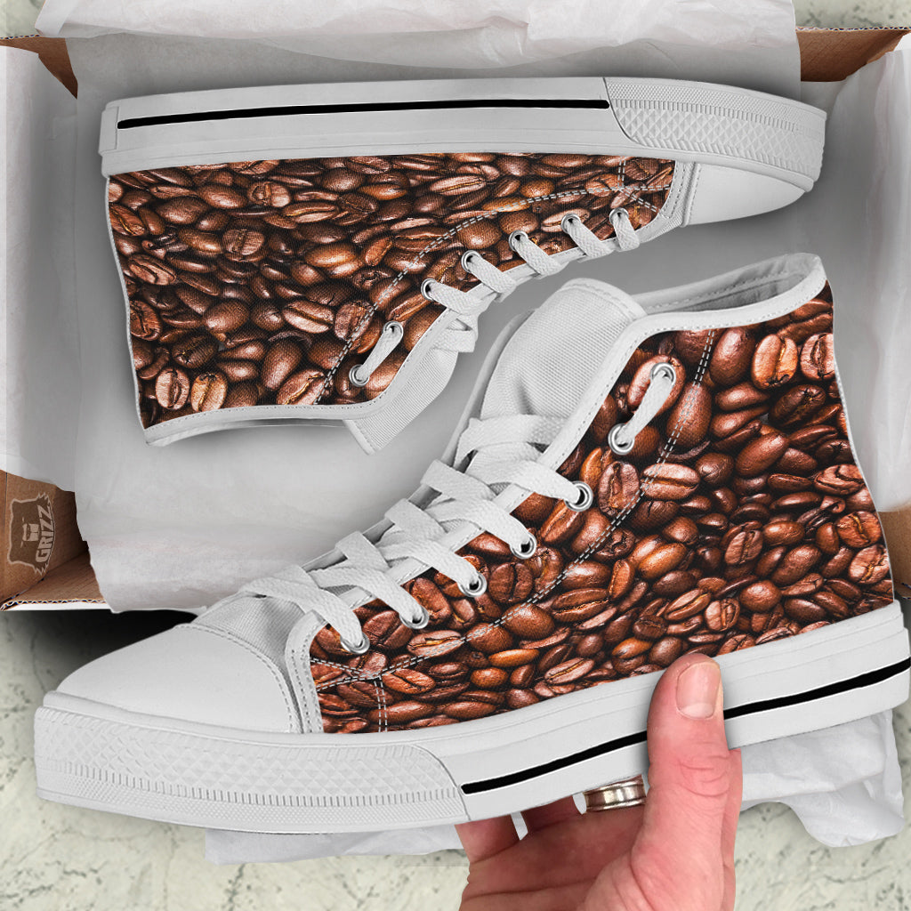 Coffee Beans Print White High Top Shoes-grizzshop