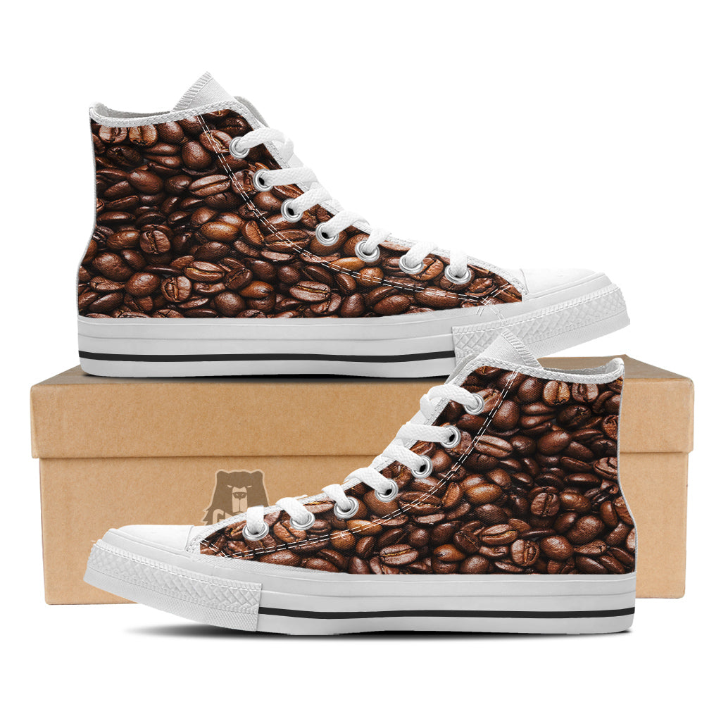 Coffee Beans Print White High Top Shoes-grizzshop