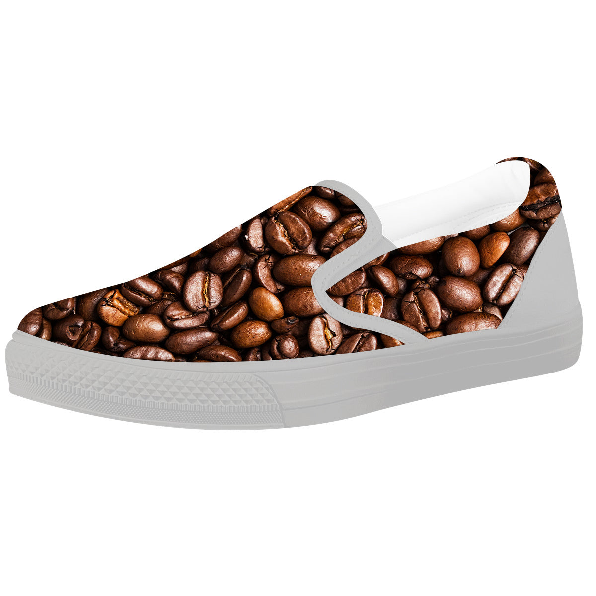 Coffee Beans Print White Slip On Shoes-grizzshop
