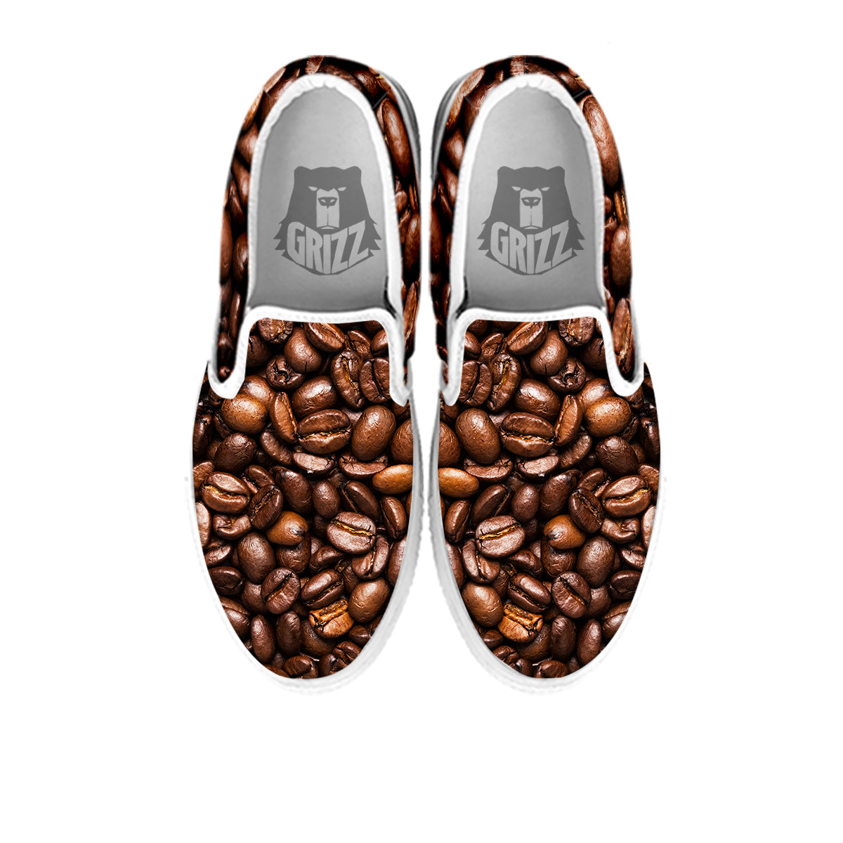 Coffee Beans Print White Slip On Shoes-grizzshop
