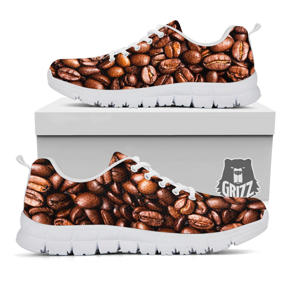 Coffee Beans Print White Sneaker-grizzshop