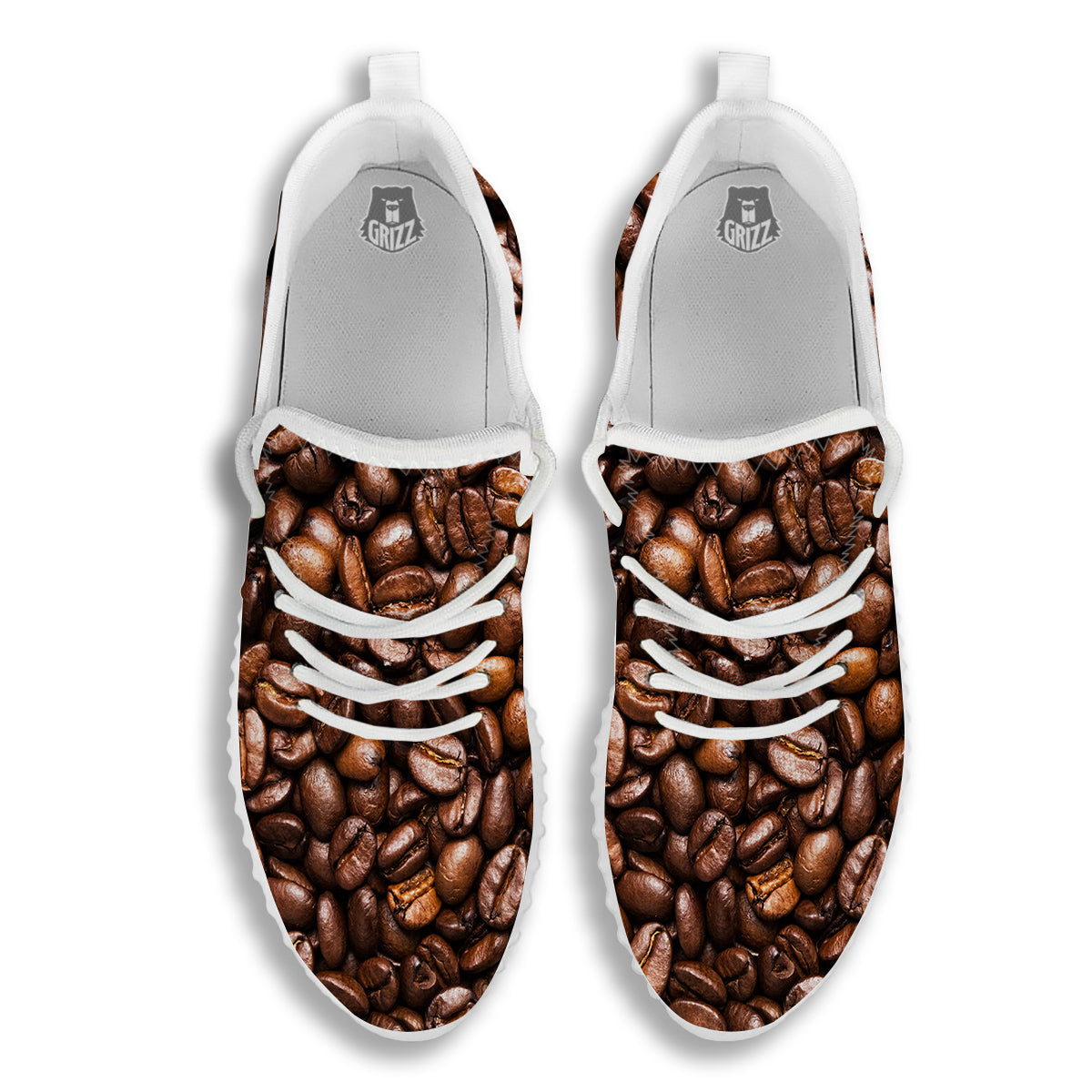 Coffee Beans Print White Walking Shoes-grizzshop