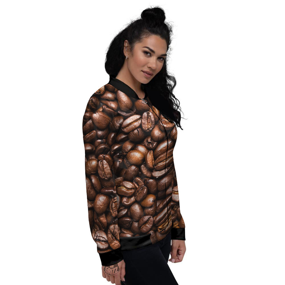 Coffee Beans Print Women's Bomber Jacket-grizzshop
