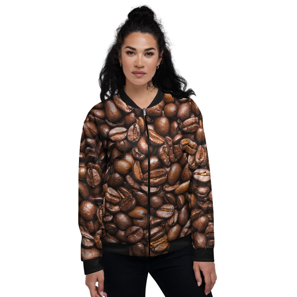 Coffee Beans Print Women's Bomber Jacket-grizzshop