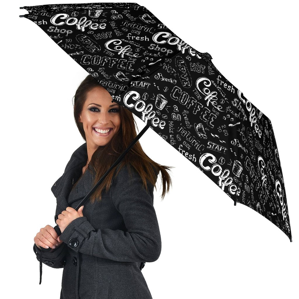 Coffee Black Pattern Print Automatic Foldable Umbrella-grizzshop