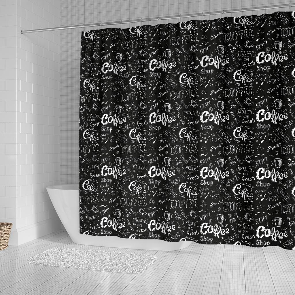 Coffee Black Pattern Print Bathroom Shower Curtain-grizzshop