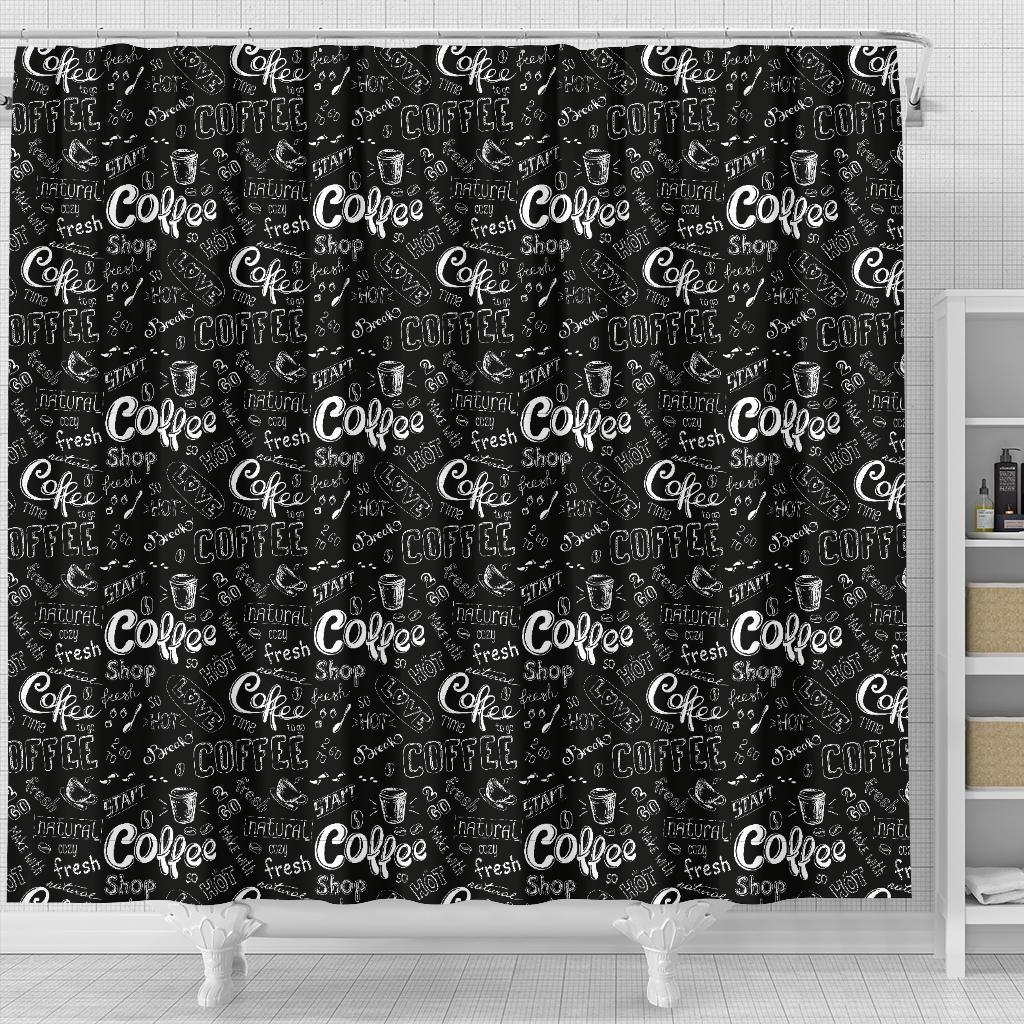 Coffee Black Pattern Print Bathroom Shower Curtain-grizzshop