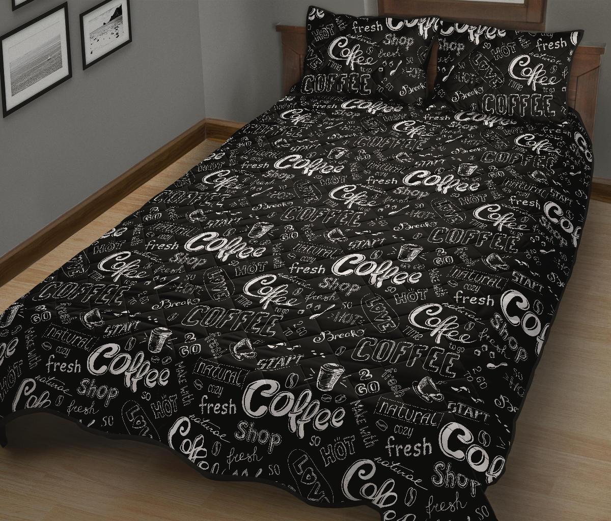 Coffee Black Pattern Print Bed Set Quilt-grizzshop