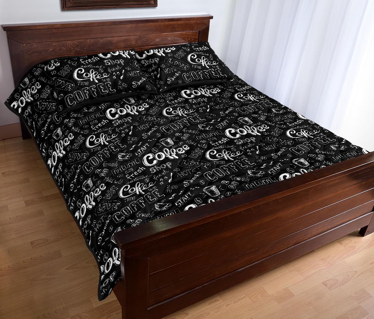 Coffee Black Pattern Print Bed Set Quilt-grizzshop