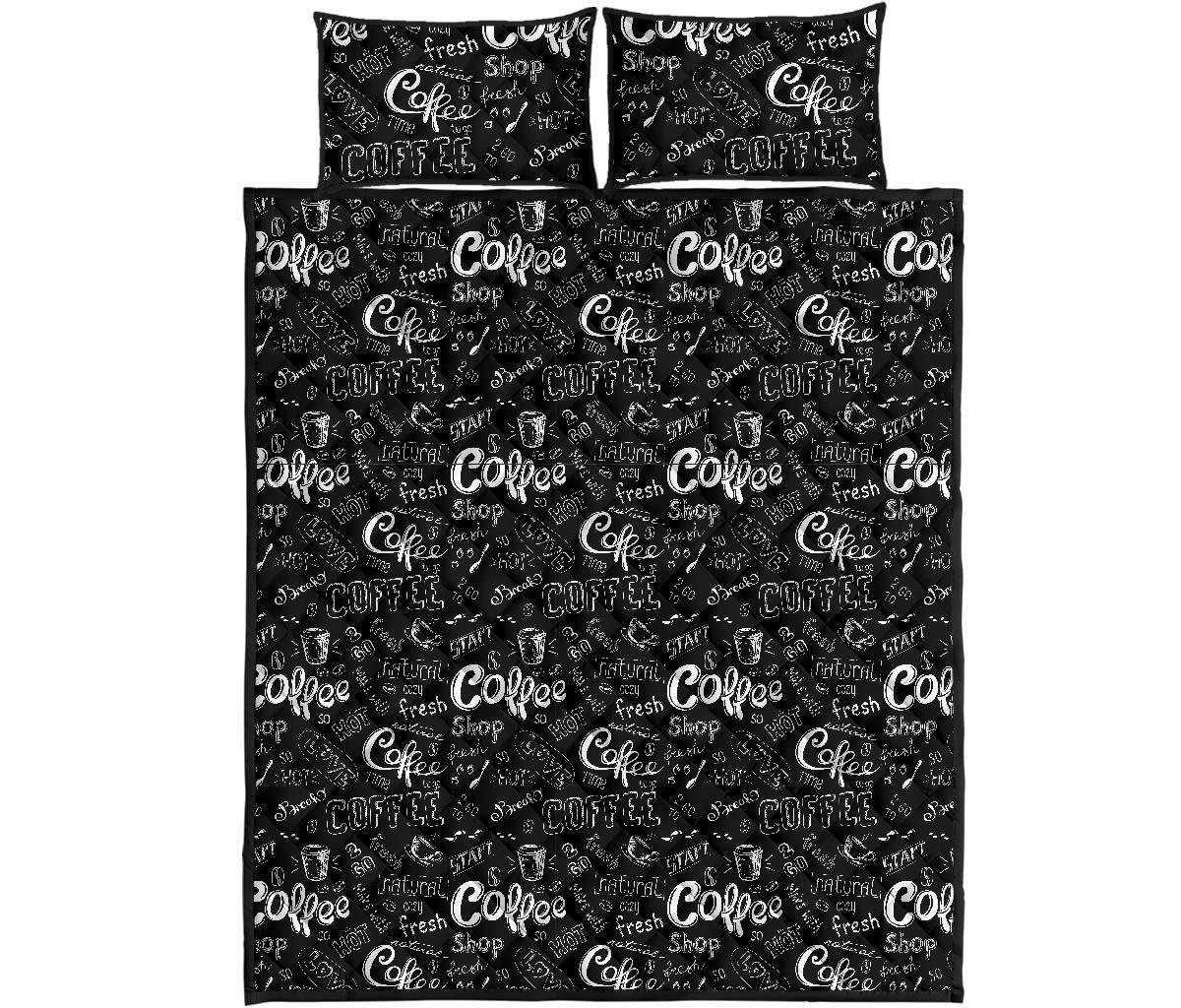Coffee Black Pattern Print Bed Set Quilt-grizzshop