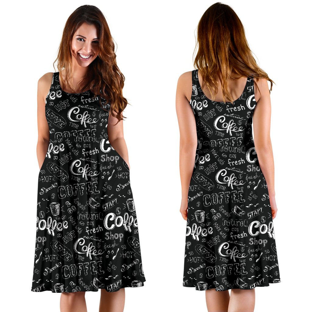 Coffee Black Pattern Print Dress-grizzshop