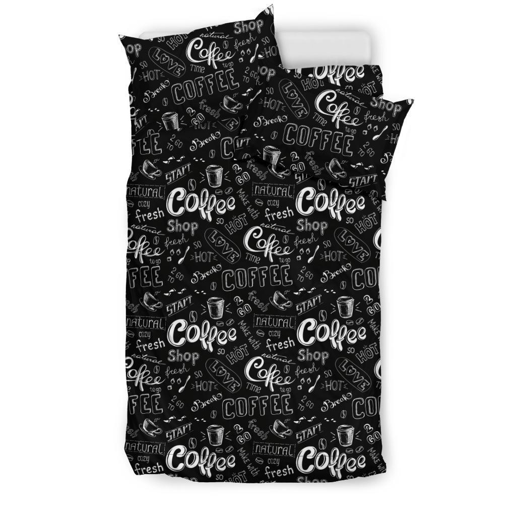 Coffee Black Pattern Print Duvet Cover Bedding Set-grizzshop