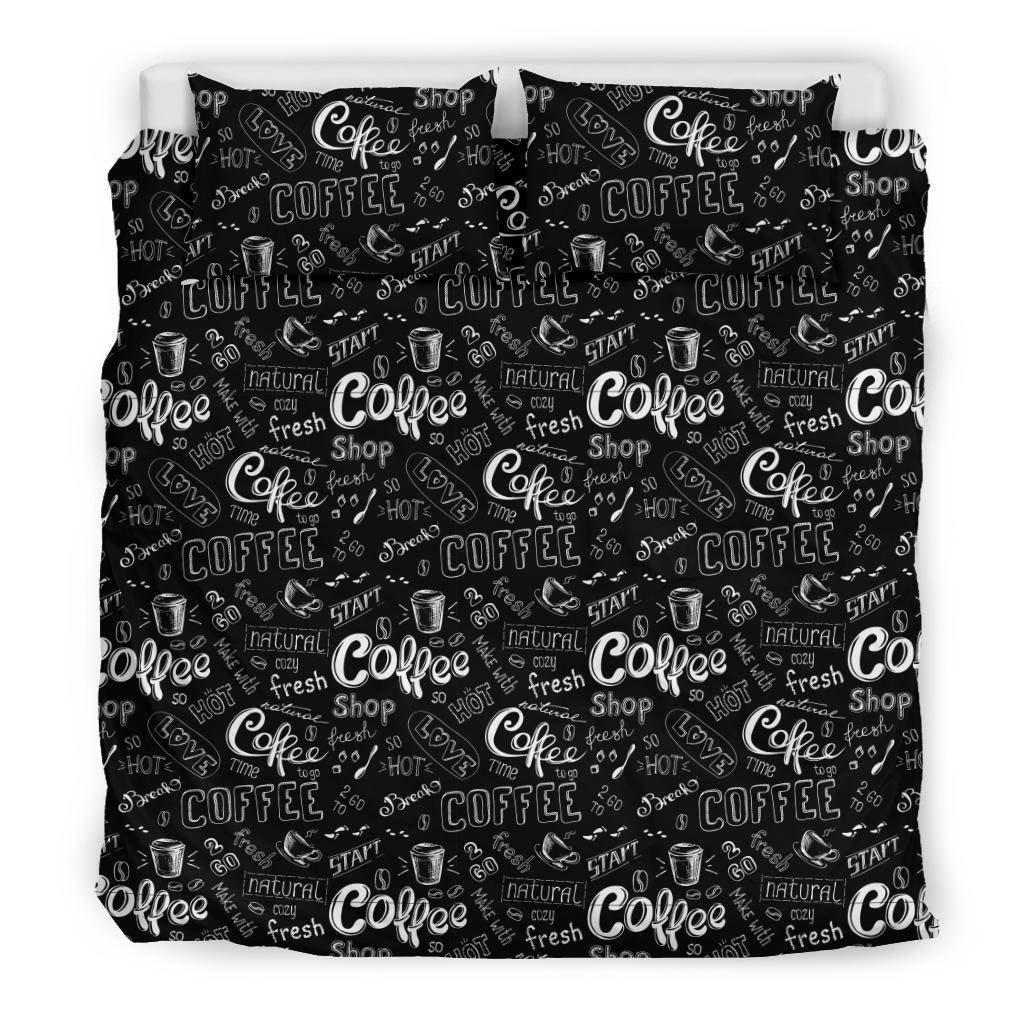 Coffee Black Pattern Print Duvet Cover Bedding Set-grizzshop