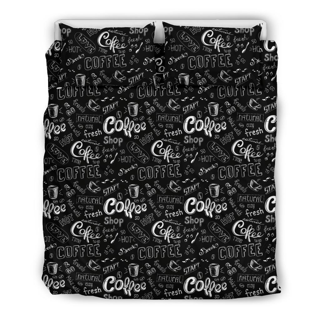 Coffee Black Pattern Print Duvet Cover Bedding Set-grizzshop