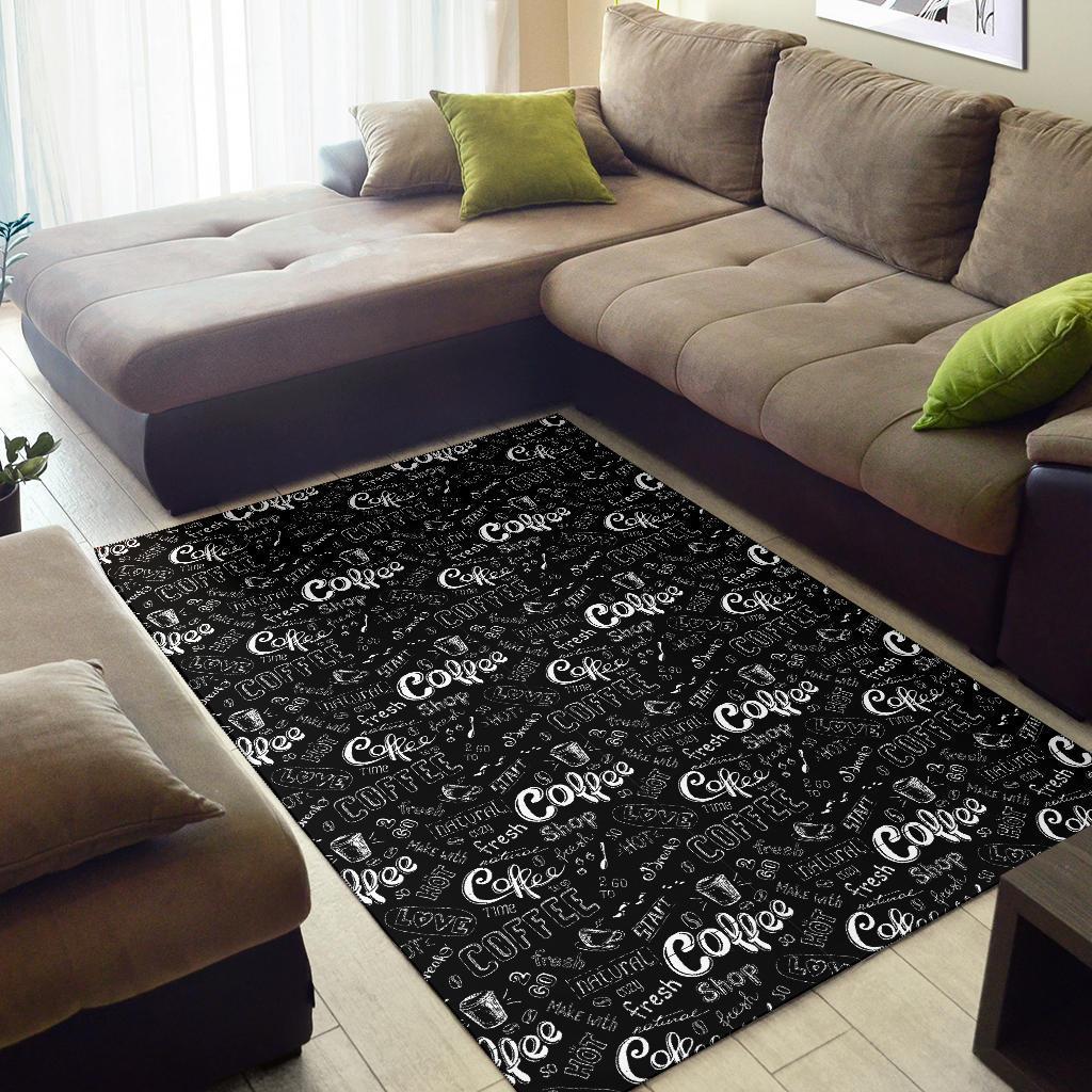 Coffee Black Pattern Print Floor Mat-grizzshop