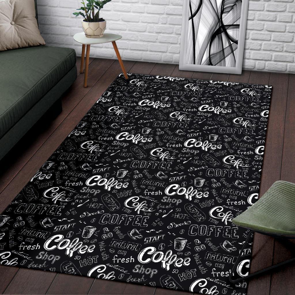 Coffee Black Pattern Print Floor Mat-grizzshop