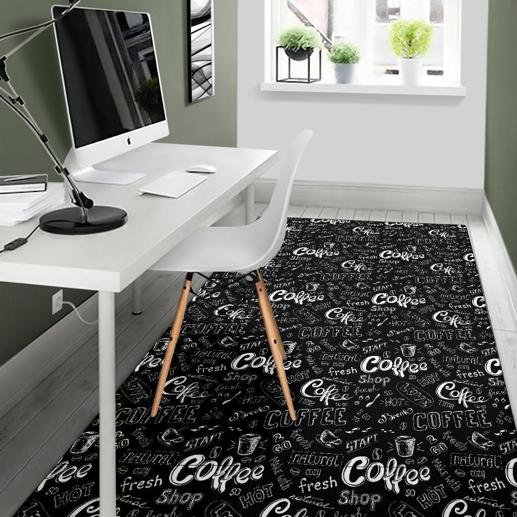 Coffee Black Pattern Print Floor Mat-grizzshop