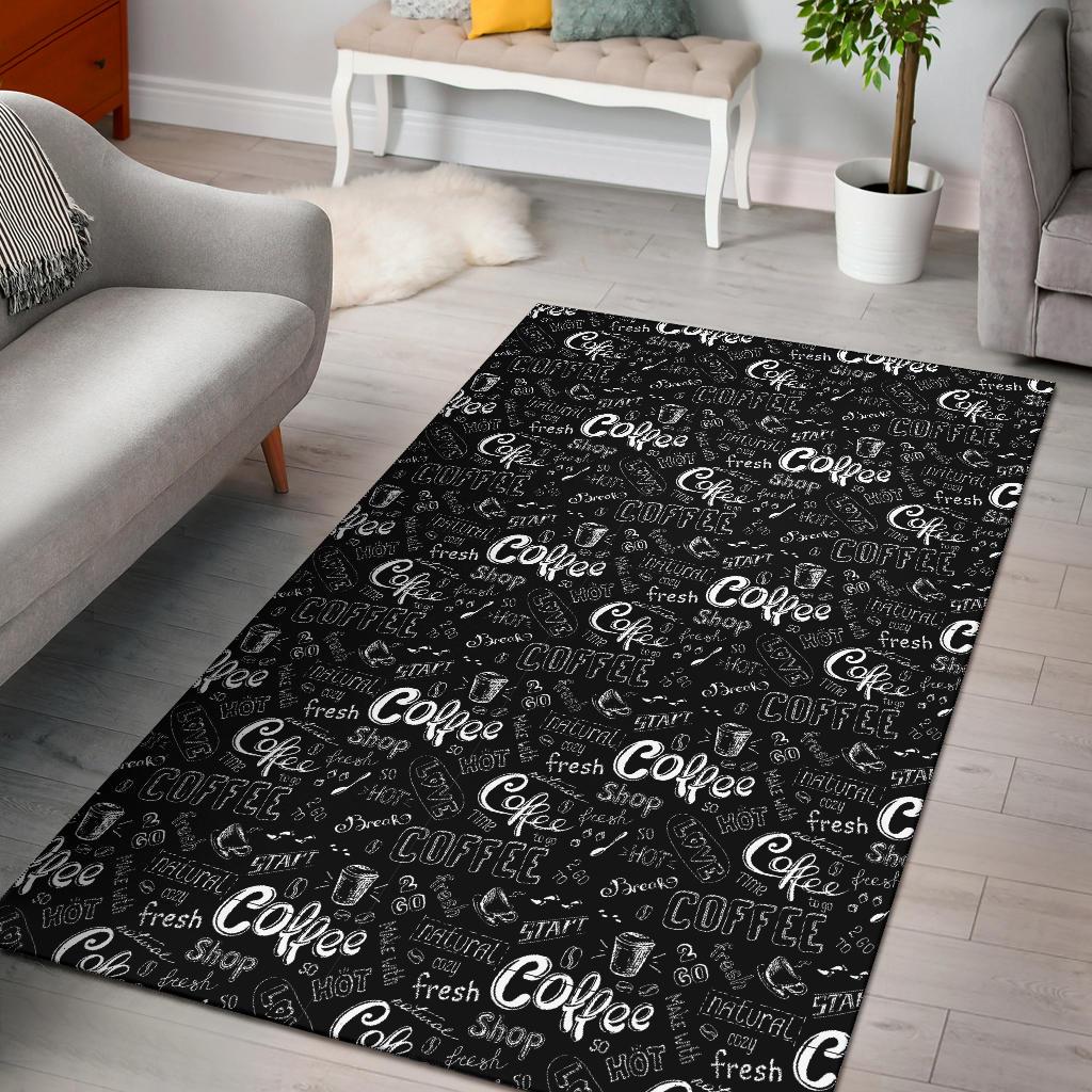 Coffee Black Pattern Print Floor Mat-grizzshop