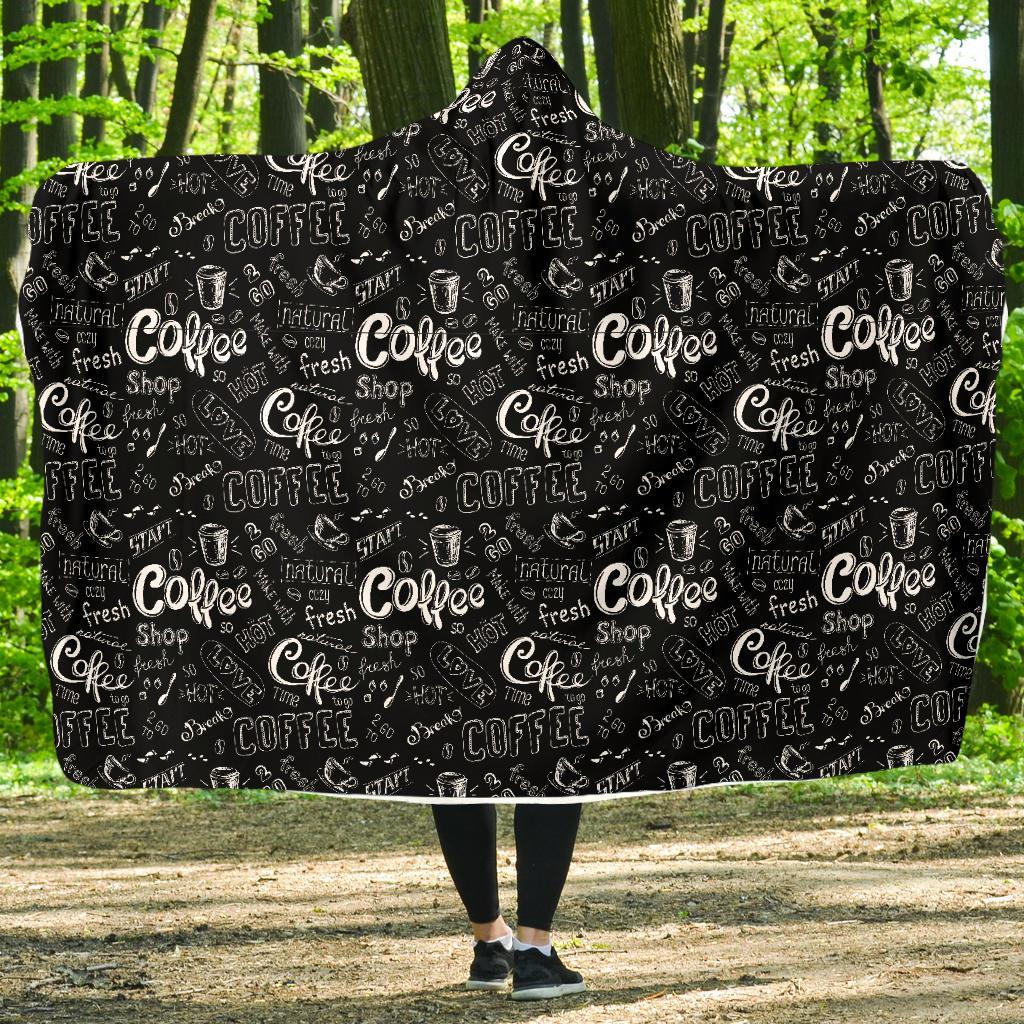 Coffee Black Pattern Print Hooded Blanket-grizzshop