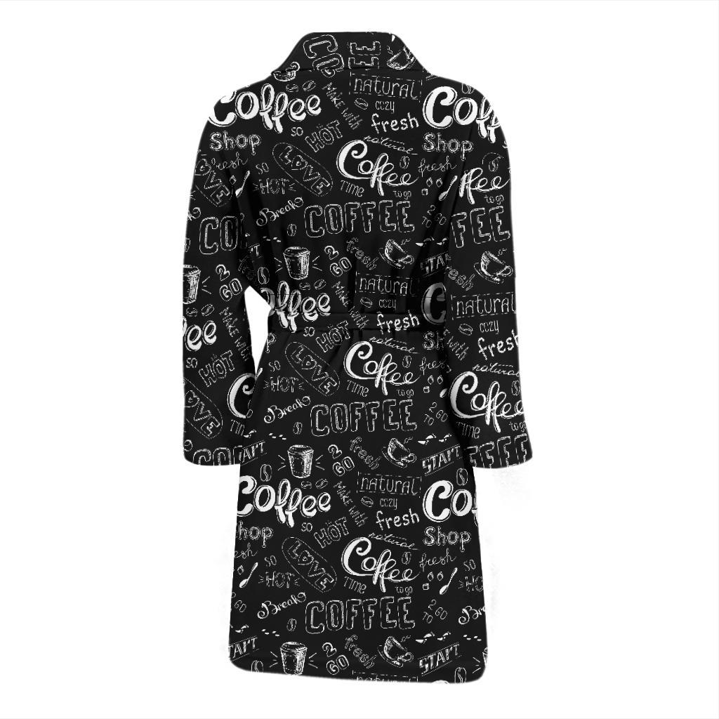 Coffee Black Pattern Print Men Long Robe-grizzshop