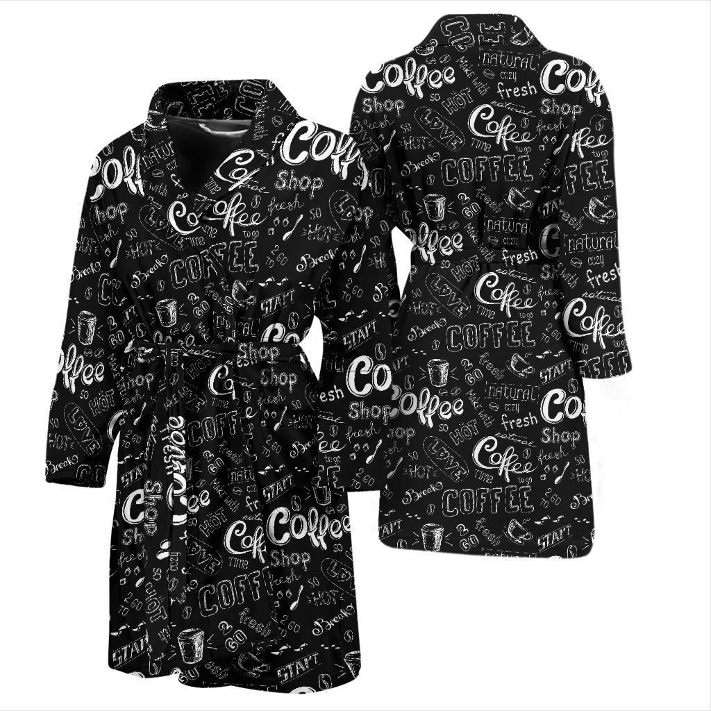 Coffee Black Pattern Print Men Long Robe-grizzshop