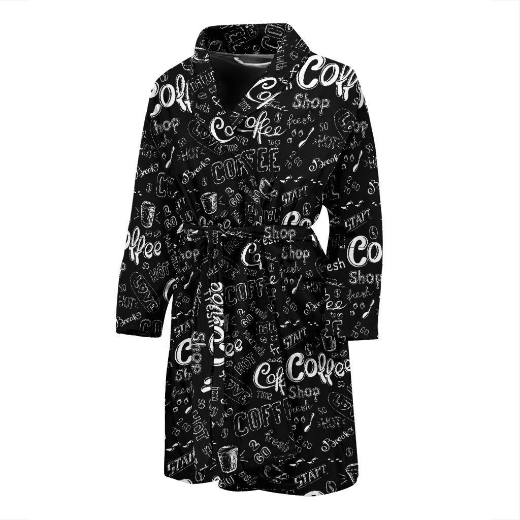 Coffee Black Pattern Print Men Long Robe-grizzshop