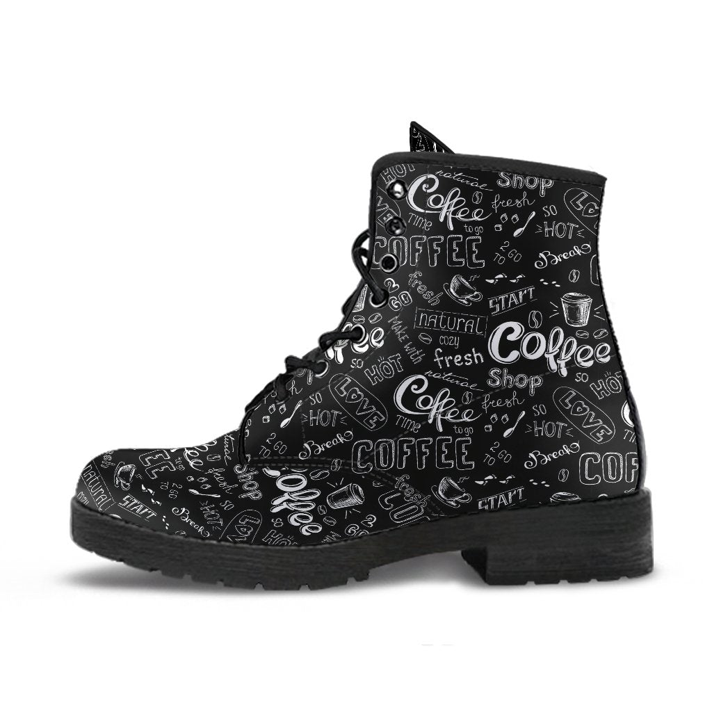 Coffee Black Pattern Print Men Women Leather Boots-grizzshop